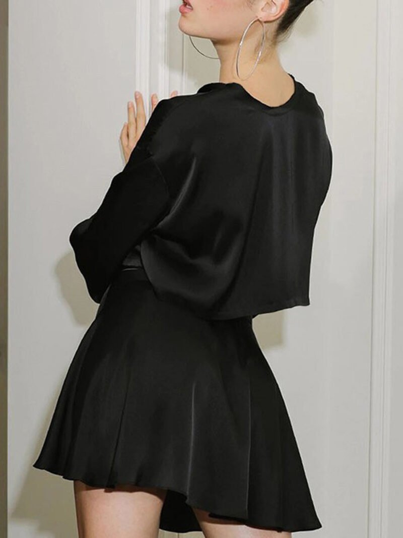 Satin Raw Hem Tied Two Piece Skirt Set - Image 4