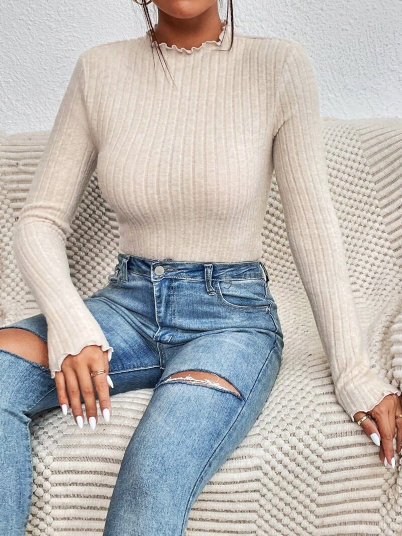 Ribbed Lettuce Trim Slim Bodysuit - Image 6
