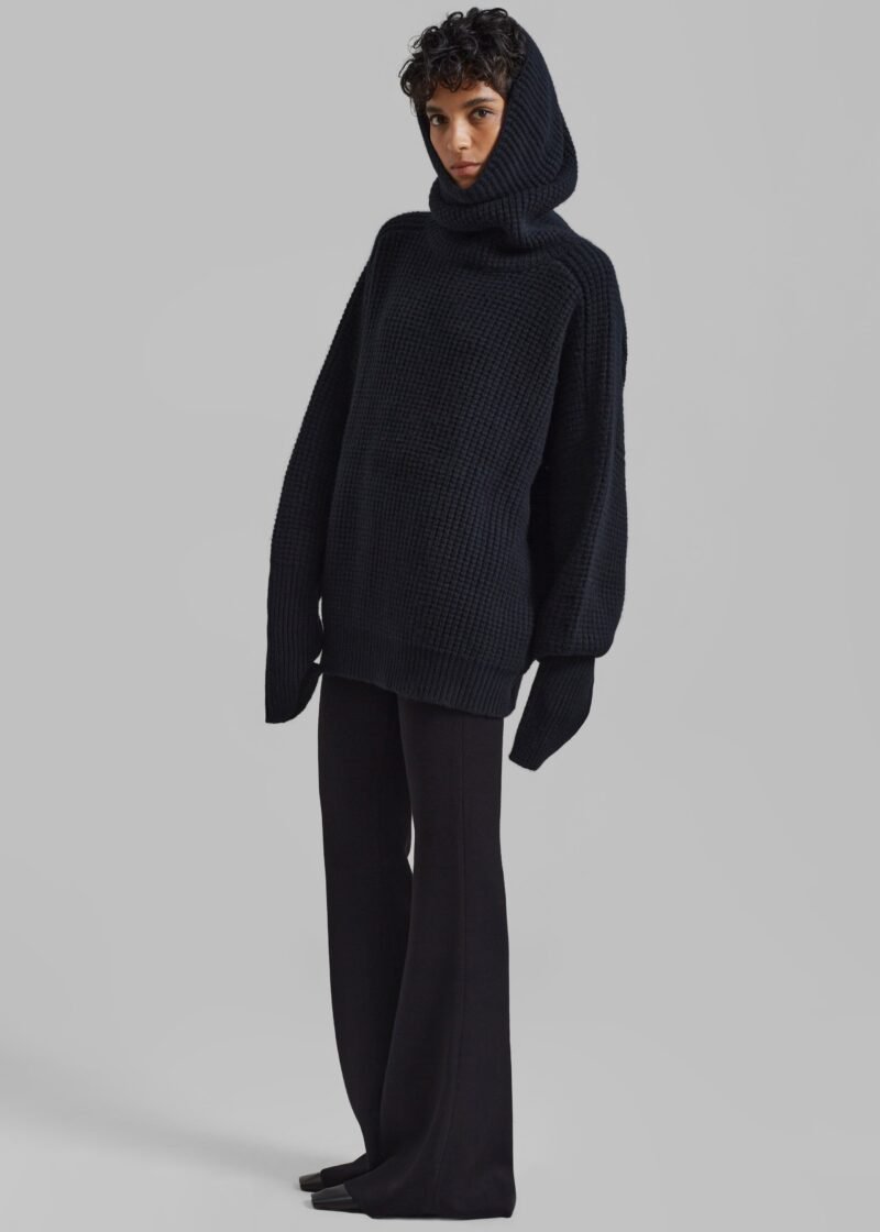 Wool Hooded Turtleneck - Black