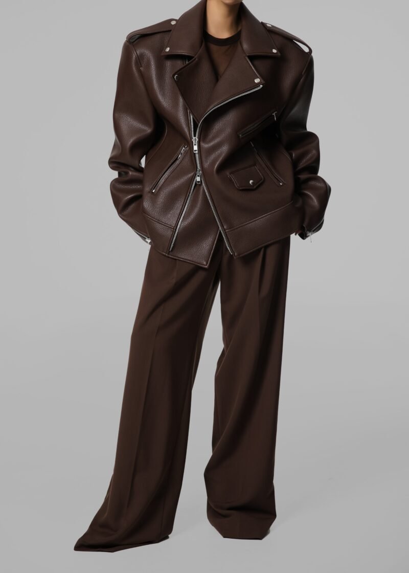 Oversized Biker Jacket - Brown - Image 8
