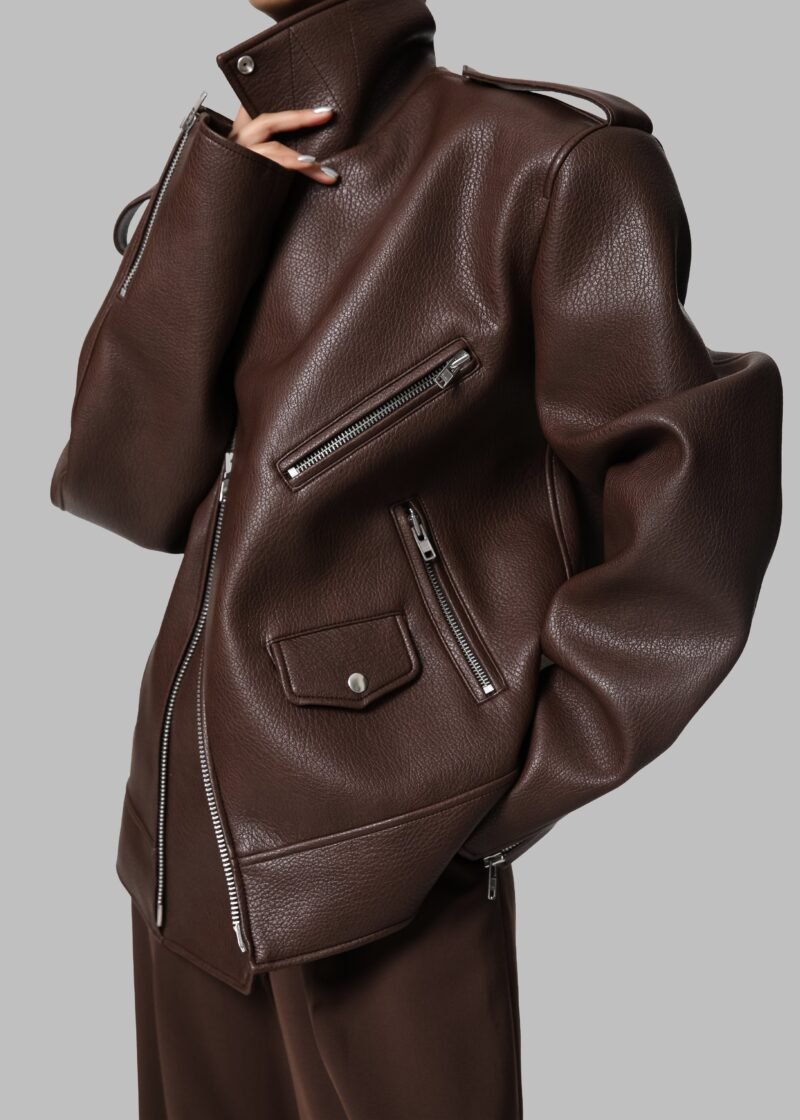Oversized Biker Jacket - Brown