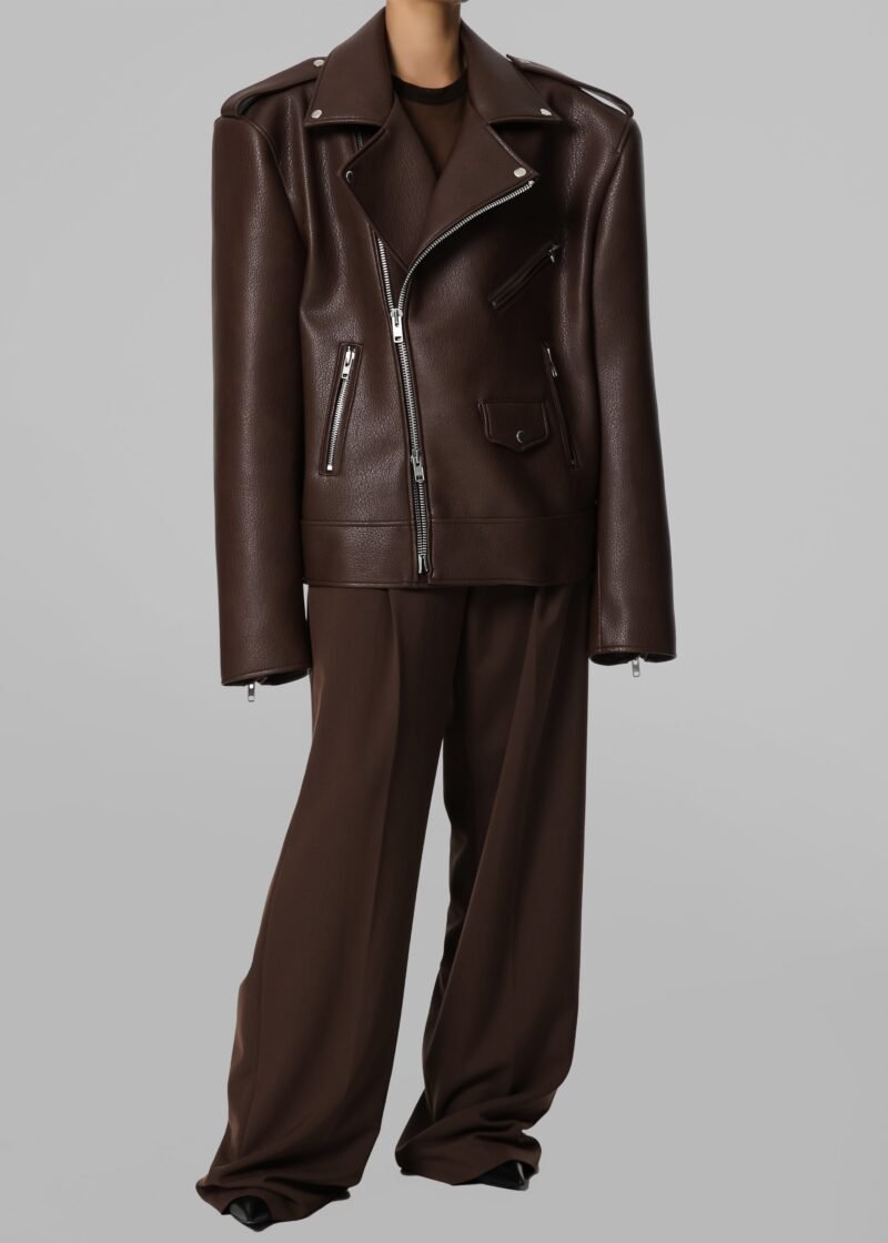 Oversized Biker Jacket - Brown - Image 5