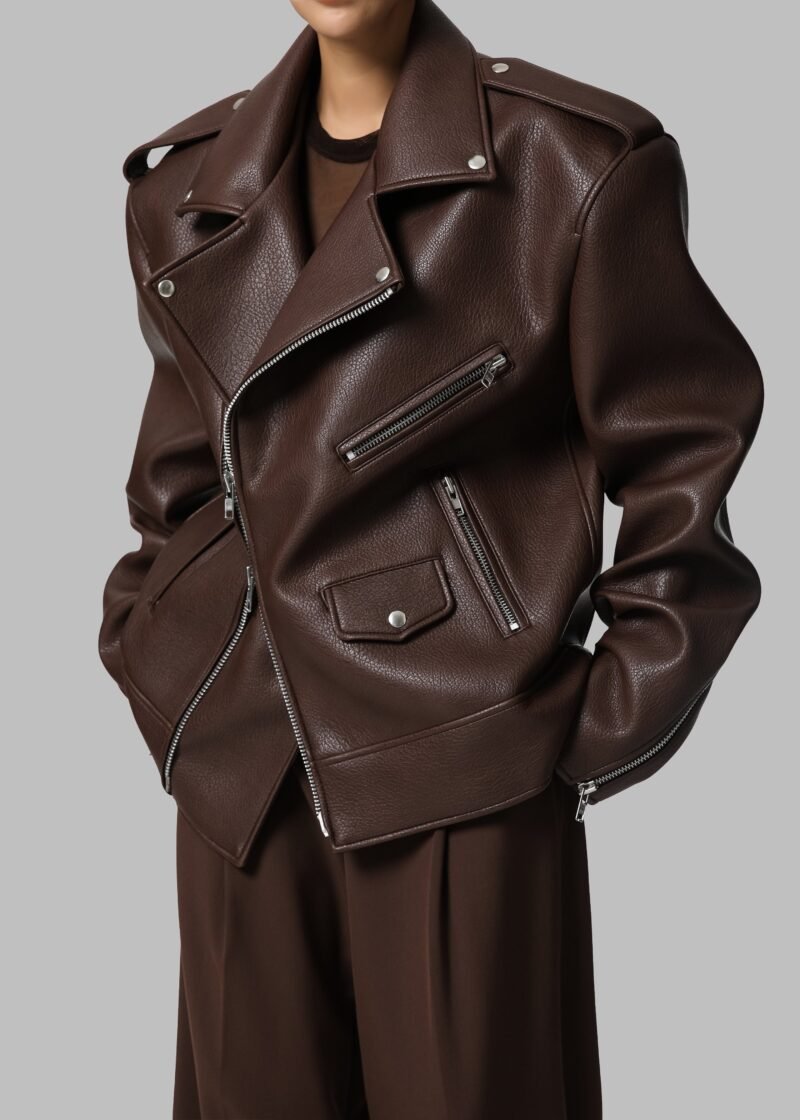 Oversized Biker Jacket - Brown - Image 6