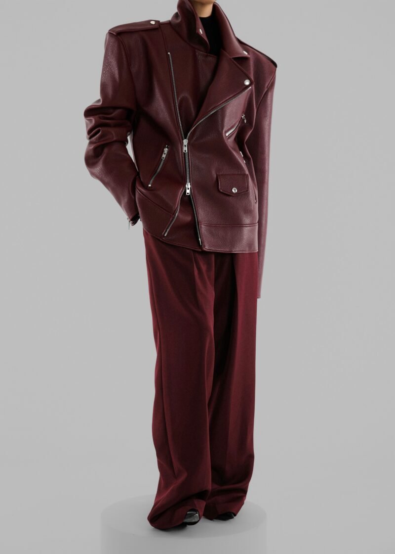 Oversized Biker Jacket - Burgundy - Image 3