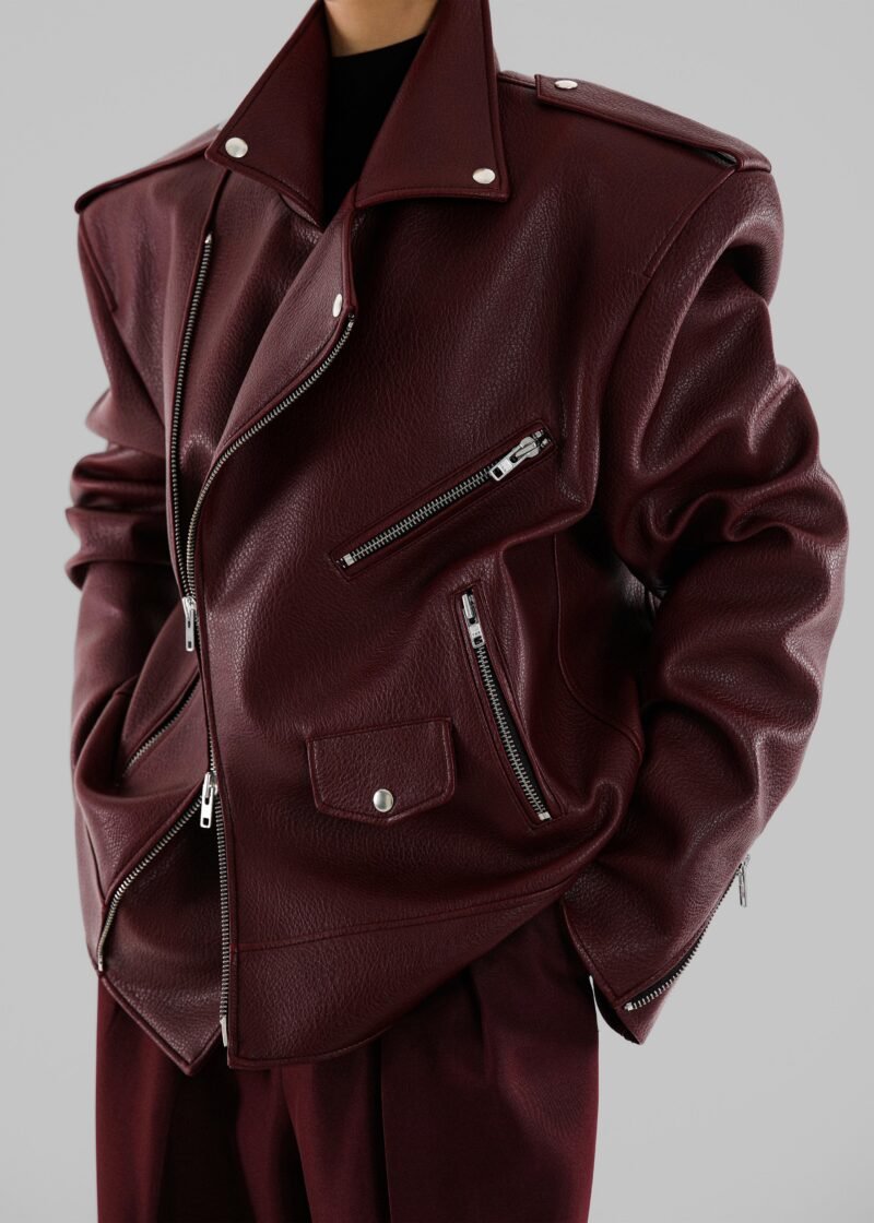 Oversized Biker Jacket - Burgundy - Image 4