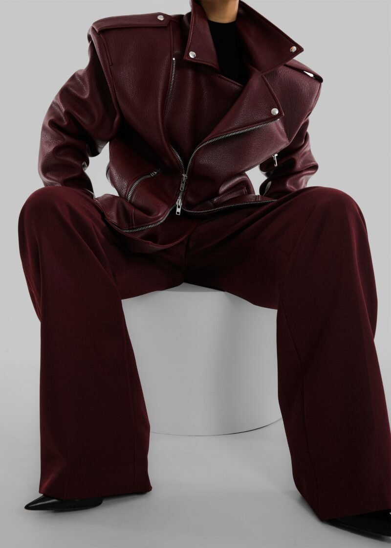 Oversized Biker Jacket - Burgundy - Image 8