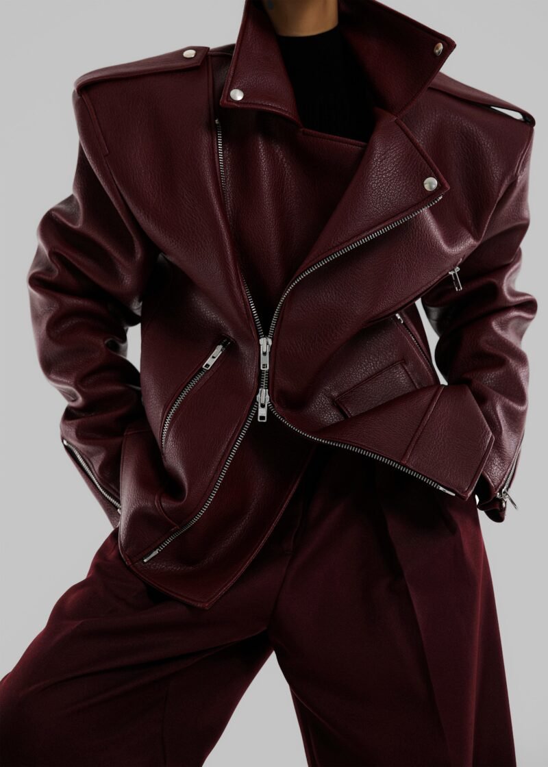Oversized Biker Jacket - Burgundy