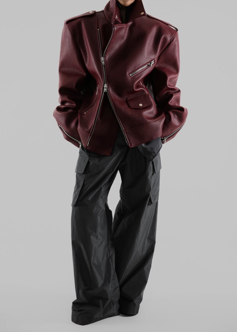 Oversized Biker Jacket - Burgundy - Image 5