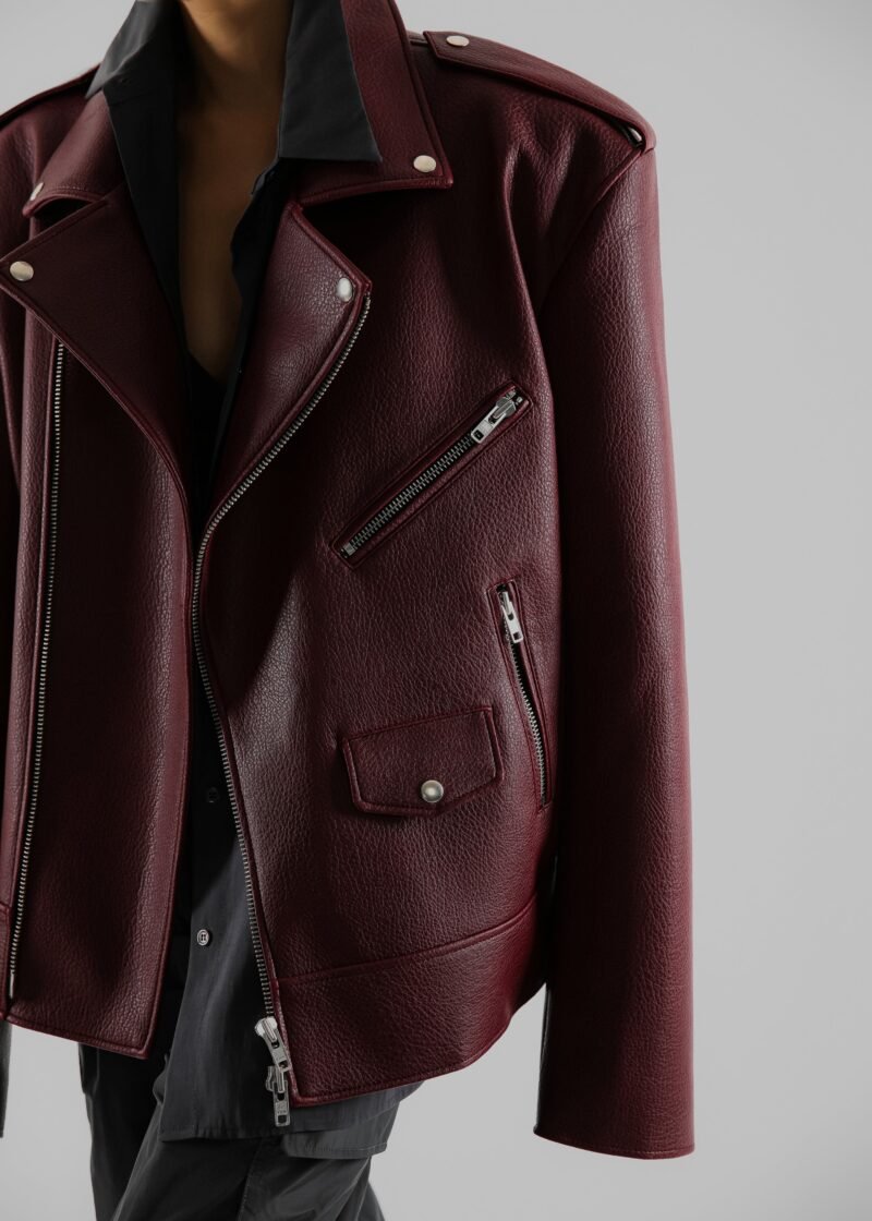 Oversized Biker Jacket - Burgundy - Image 2