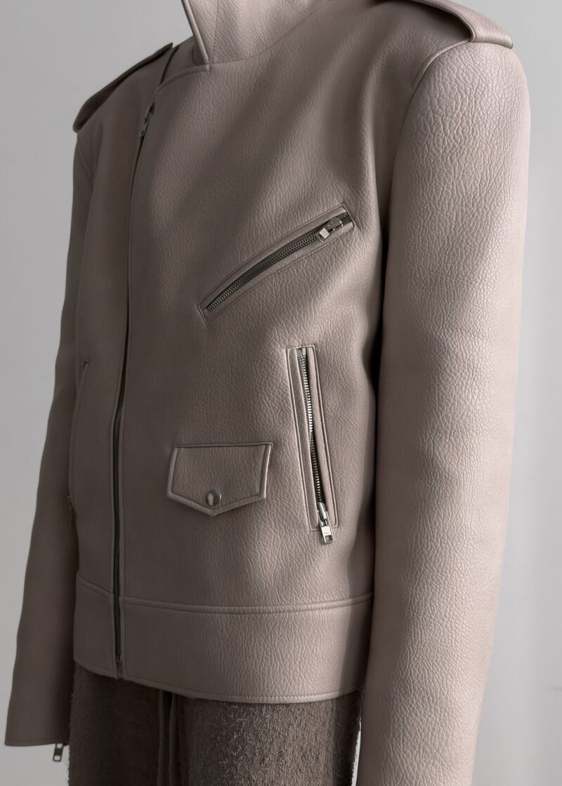 Oversized Biker Jacket - Cream - Image 10