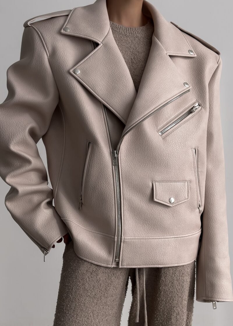 Oversized Biker Jacket - Cream - Image 13