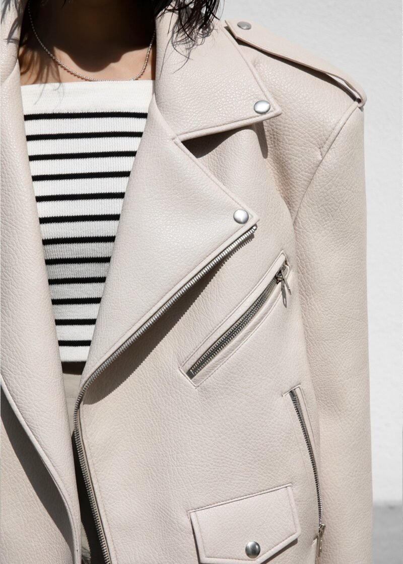 Oversized Biker Jacket - Cream - Image 5
