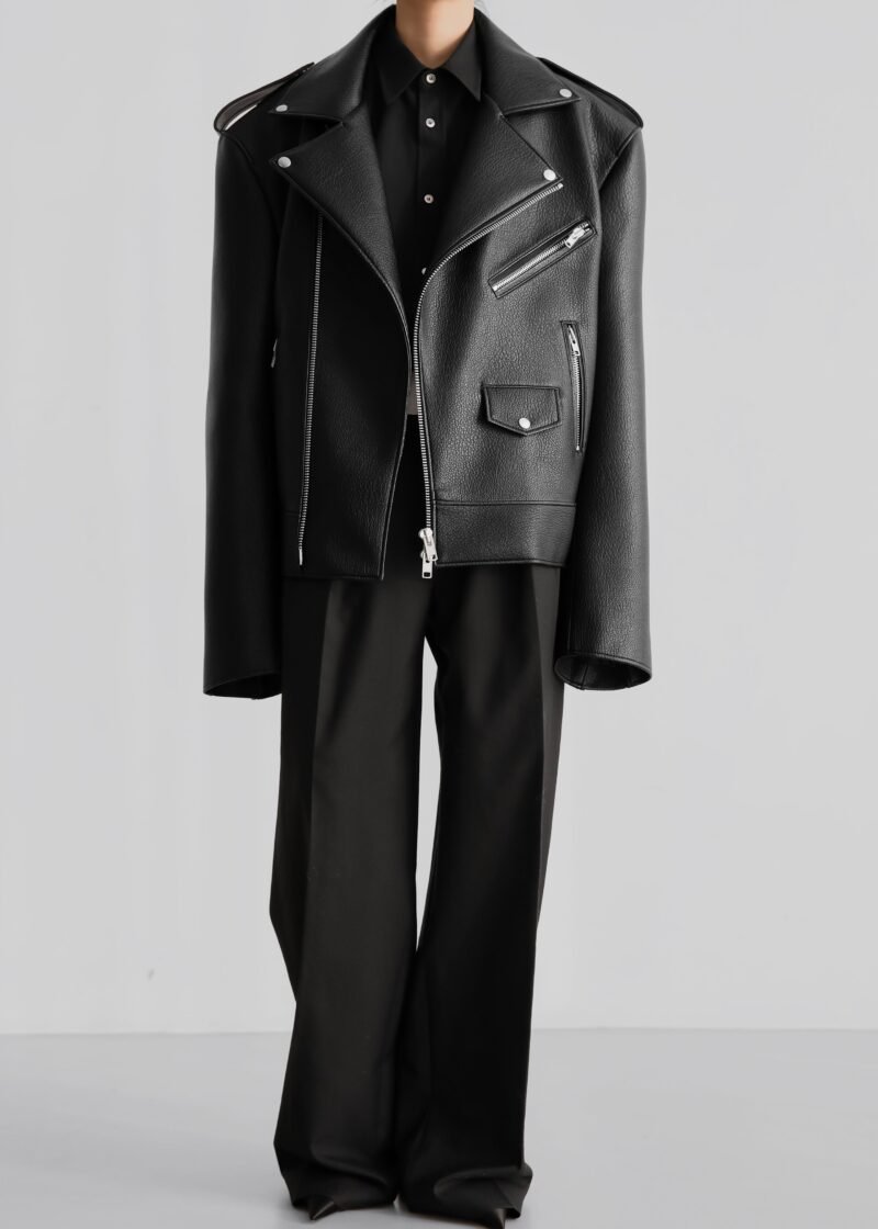 Oversized Biker Jacket - Black - Image 4