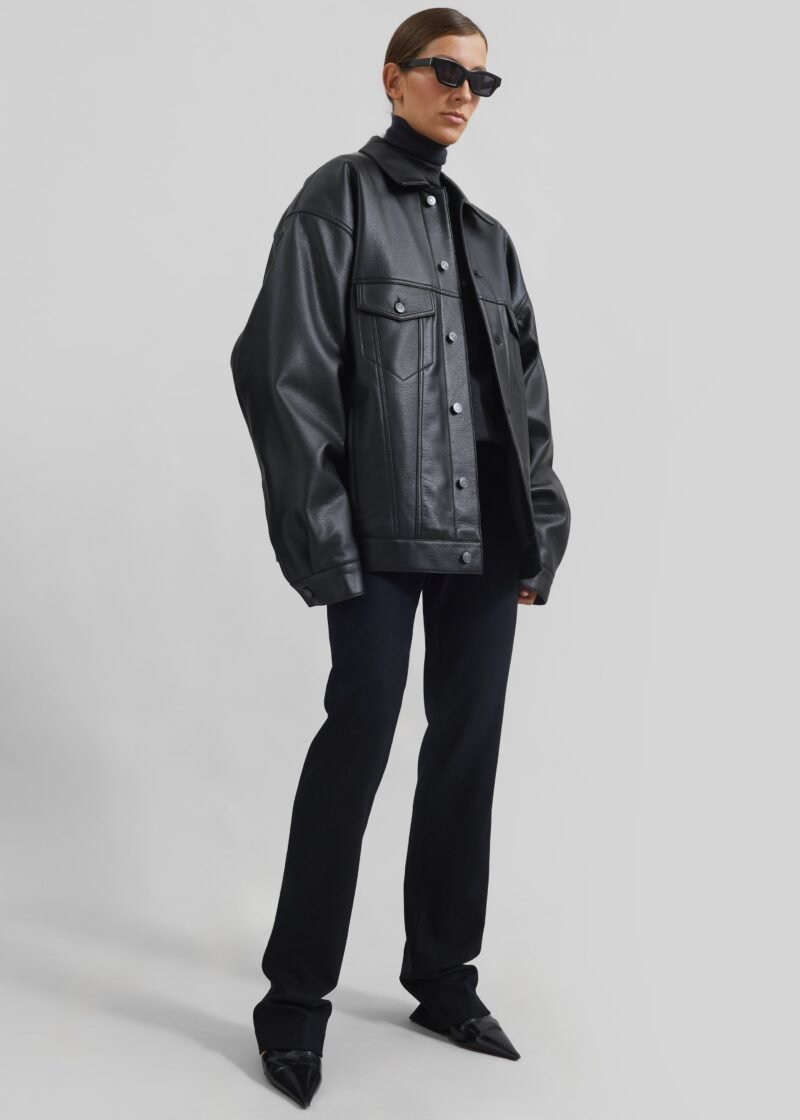 Faux Leather Jacket - Black - Image 4