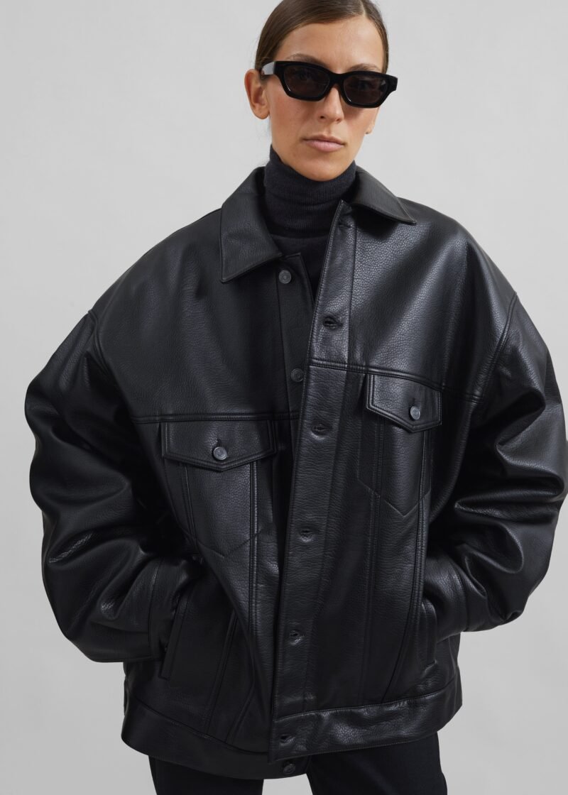 Faux Leather Jacket - Black - Image 5