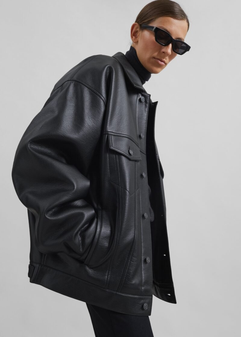 Faux Leather Jacket - Black - Image 7