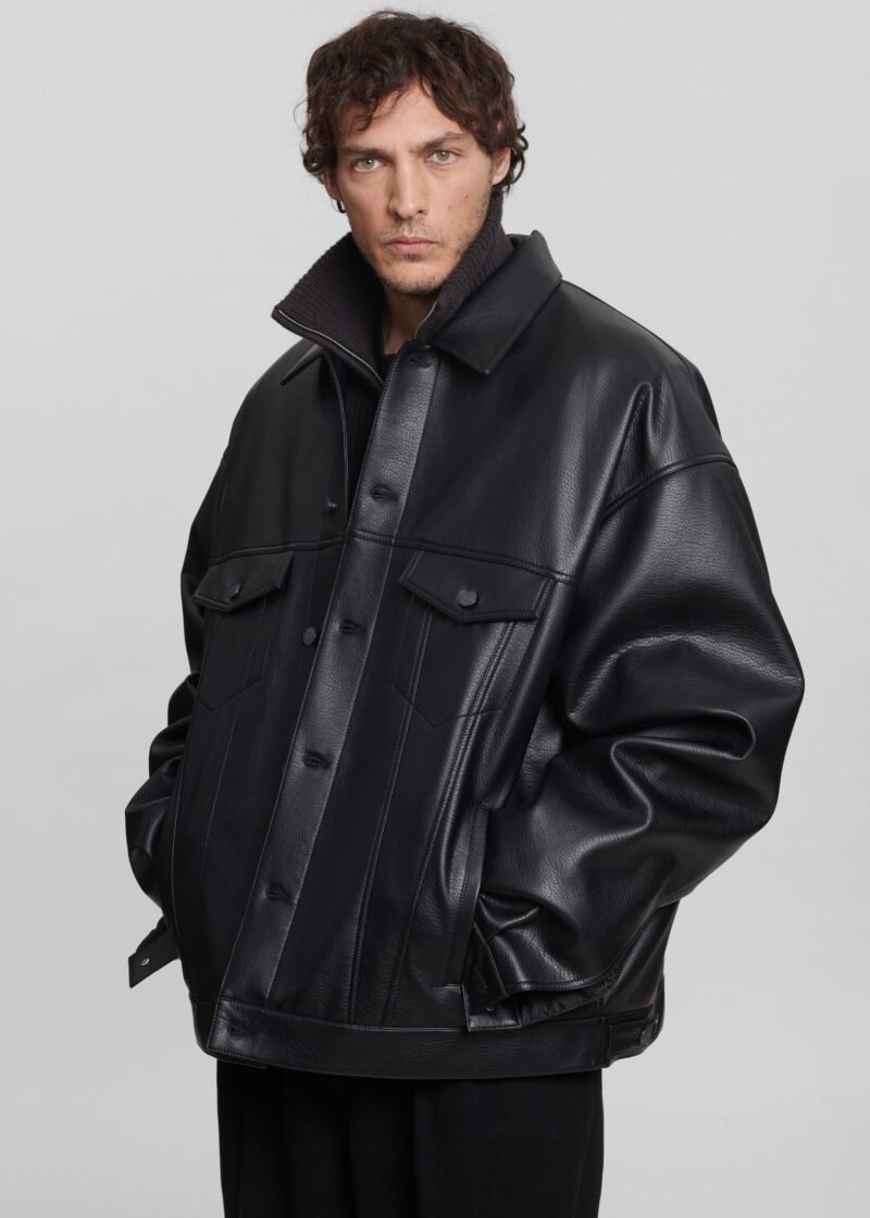 Faux Leather Jacket - Black - Image 9