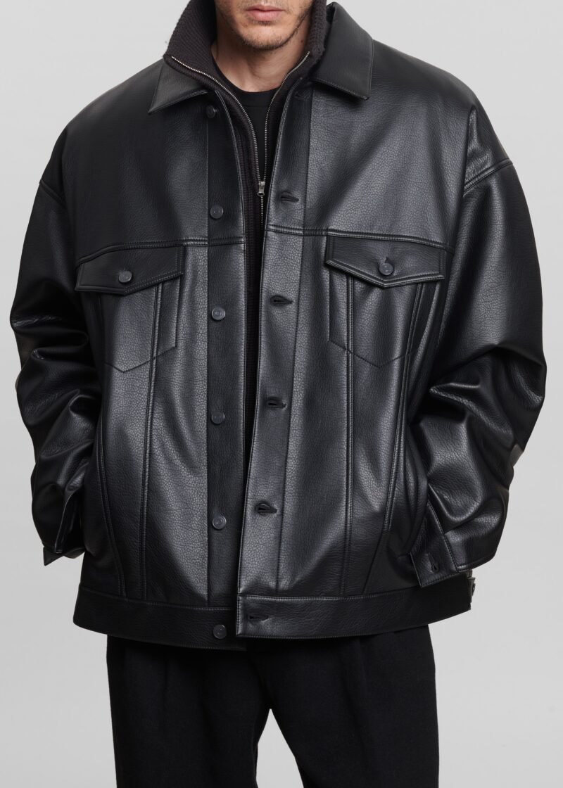 Faux Leather Jacket - Black - Image 10