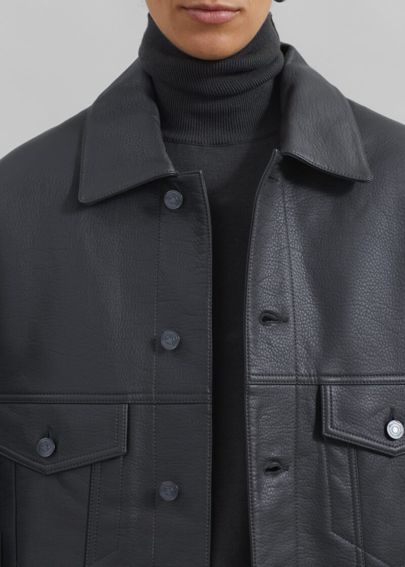 Faux Leather Jacket - Dark Grey - Image 3