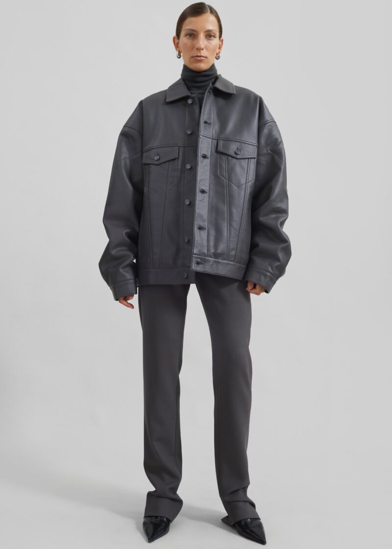 Faux Leather Jacket - Dark Grey - Image 2