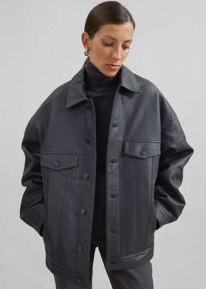 Faux Leather Jacket - Dark Grey