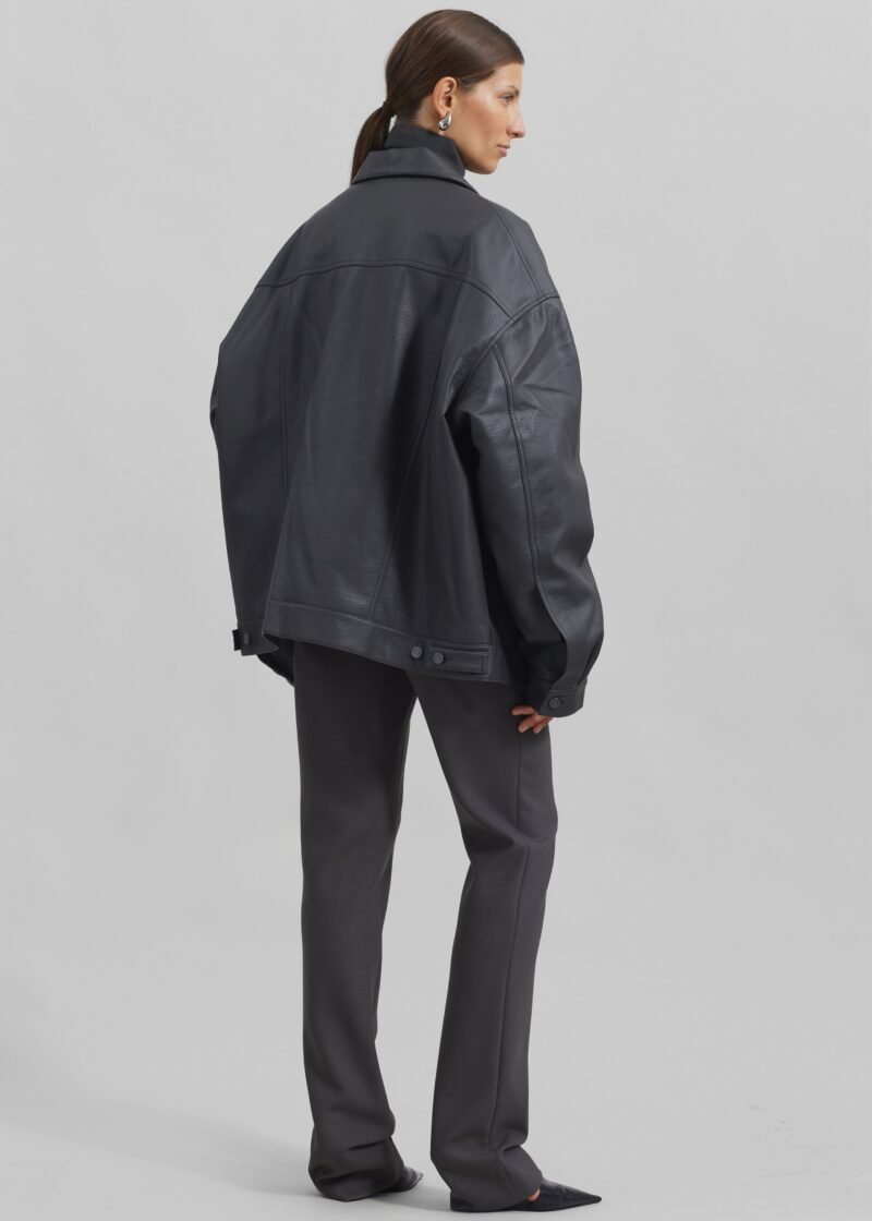 Faux Leather Jacket - Dark Grey - Image 5
