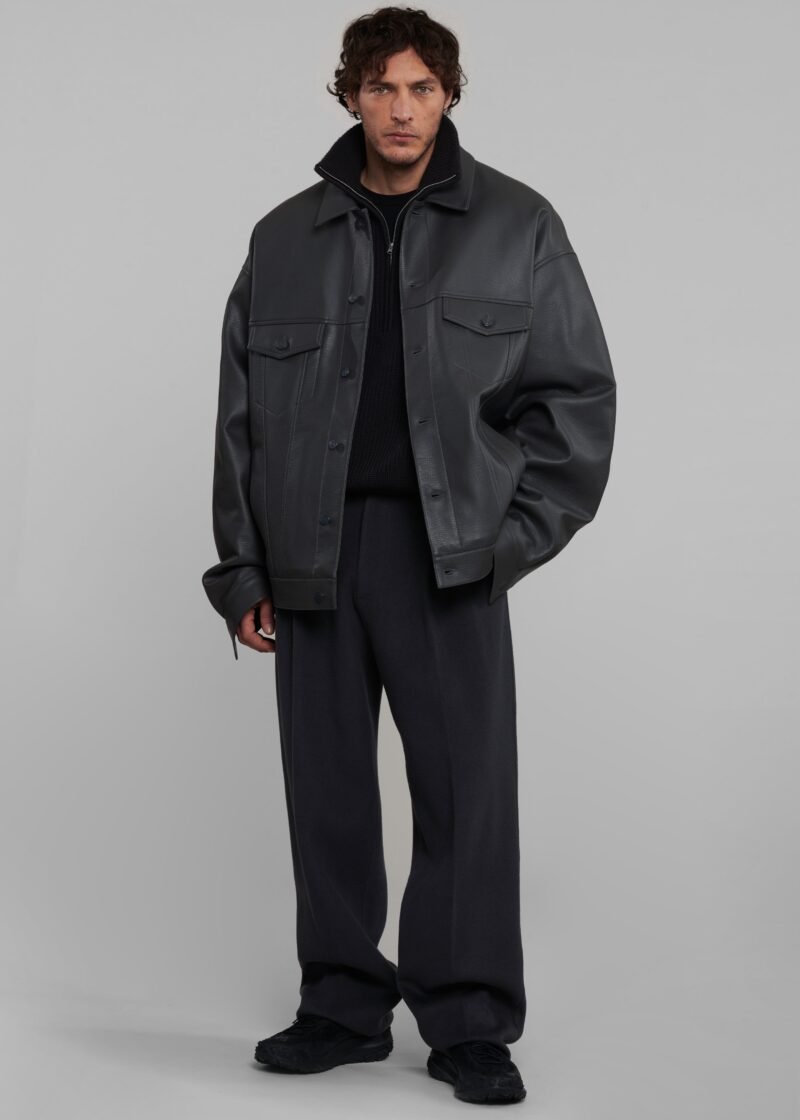 Faux Leather Jacket - Dark Grey - Image 8