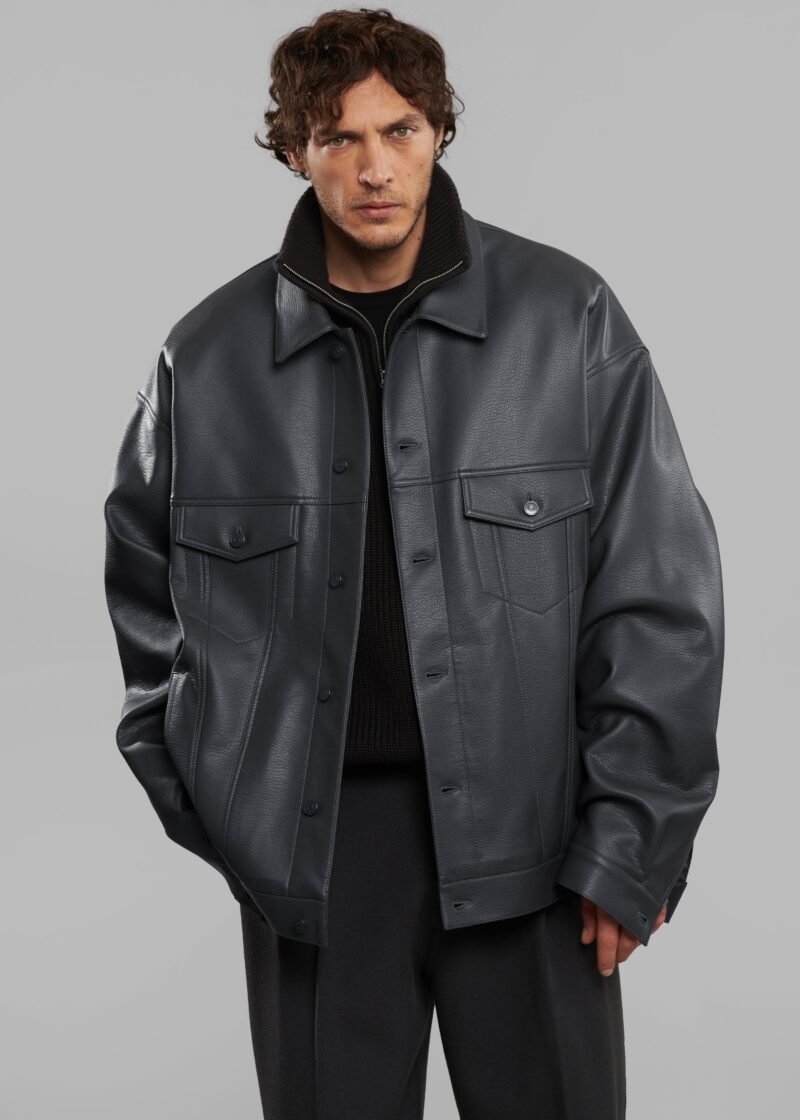 Faux Leather Jacket - Dark Grey - Image 10