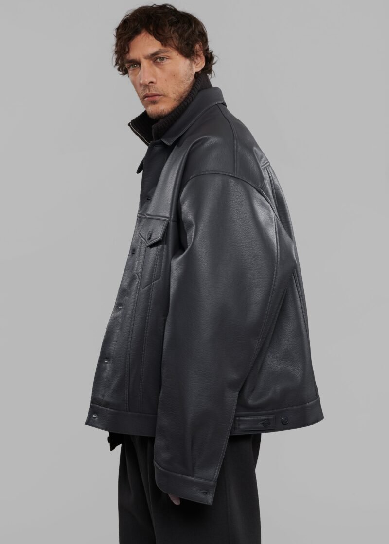 Faux Leather Jacket - Dark Grey - Image 9