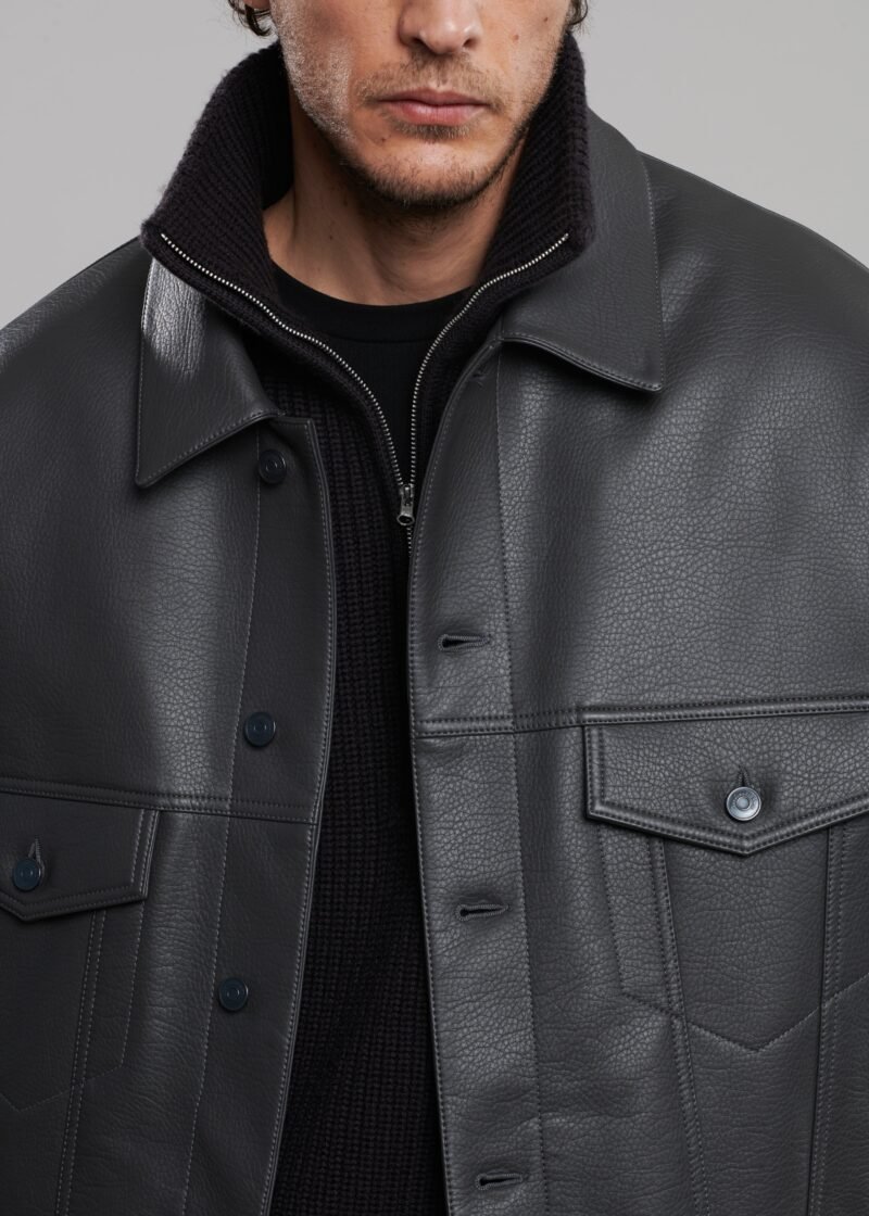 Faux Leather Jacket - Dark Grey - Image 11