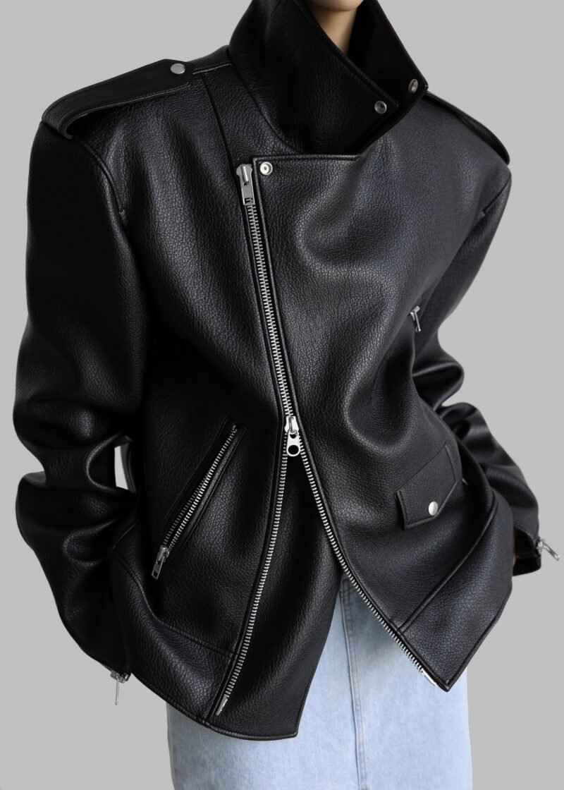 Oversized Biker Jacket - Black - Image 6