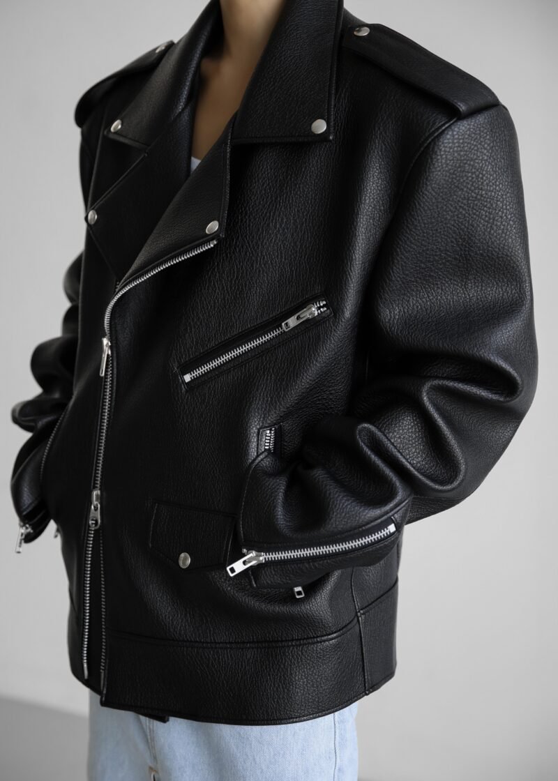 Oversized Biker Jacket - Black - Image 9