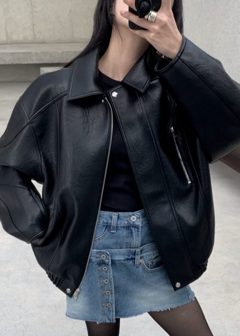 Faux Leather Jacket - Black - Image 2