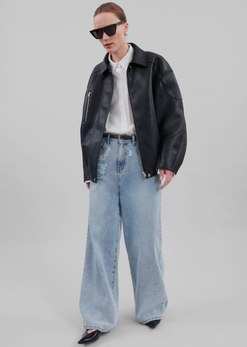 Faux Leather Jacket - Black - Image 6