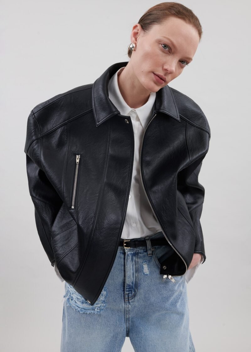 Faux Leather Jacket - Black - Image 5