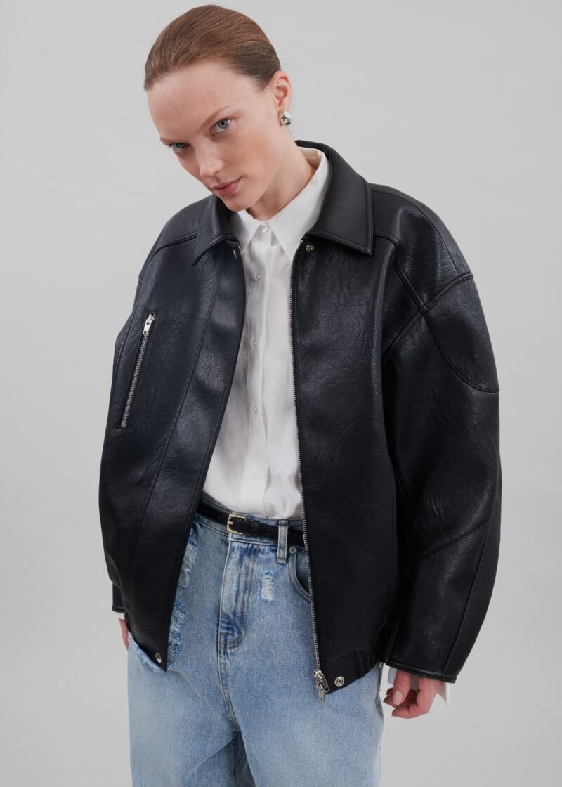 Faux Leather Jacket - Black - Image 7