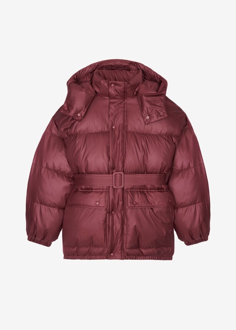 Belted Puffer Jacket - Burgundy - Image 8