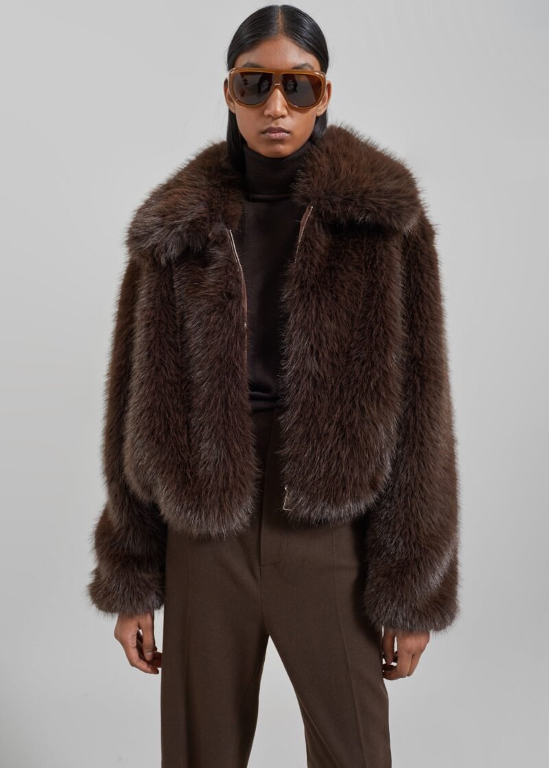 Faux Fur Jacket - Brown - Image 3