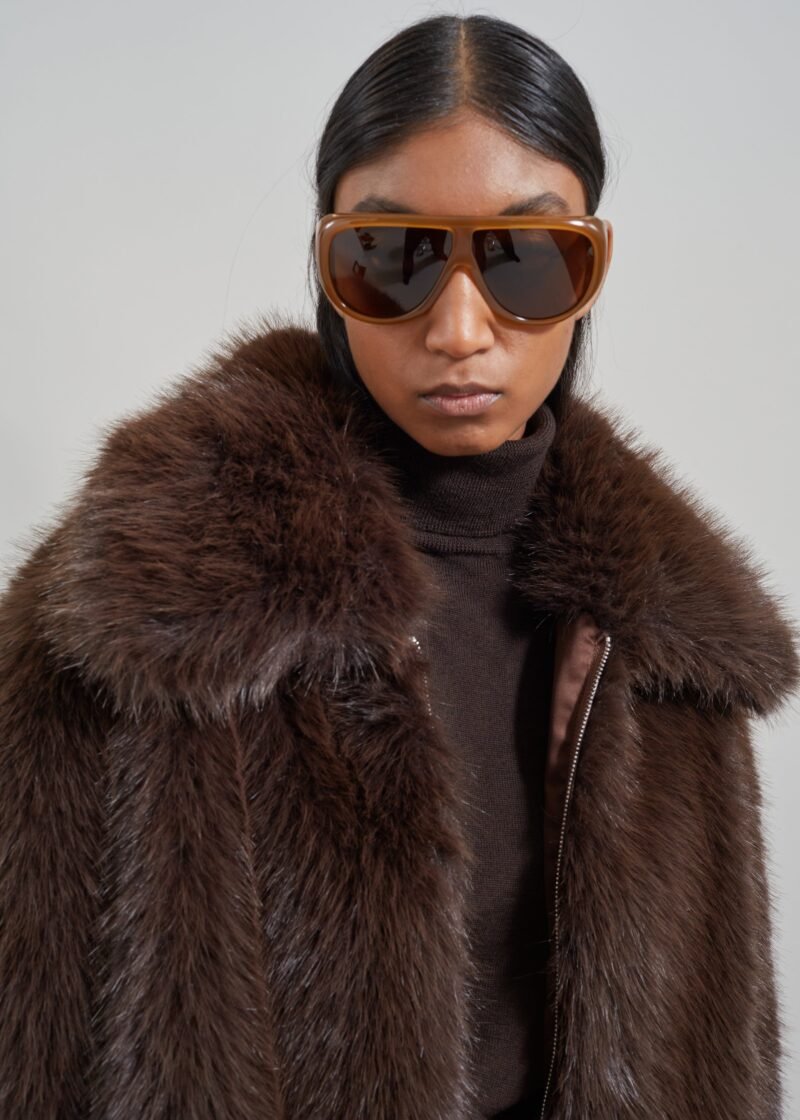 Faux Fur Jacket - Brown - Image 5