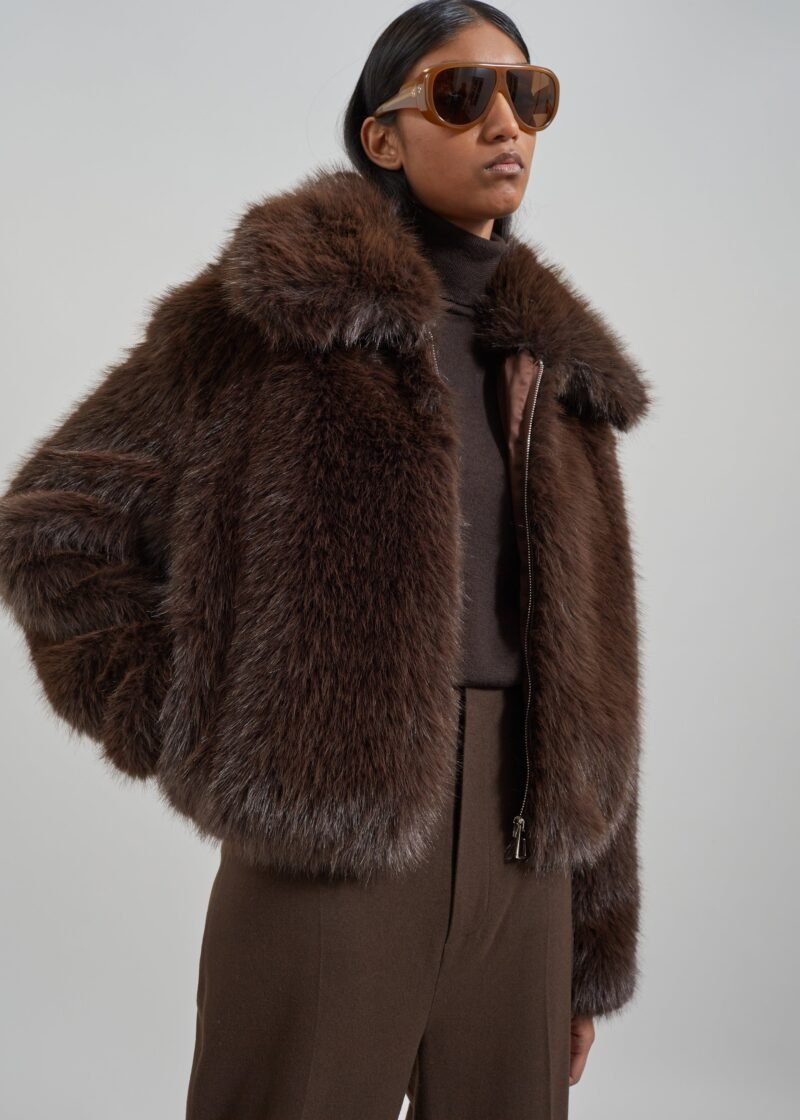 Faux Fur Jacket - Brown - Image 7