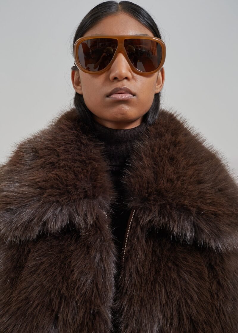 Faux Fur Jacket - Brown - Image 2