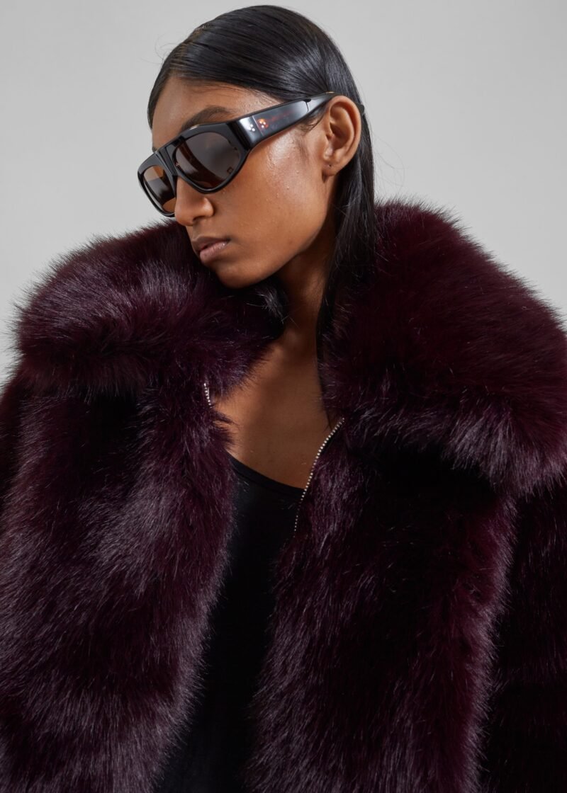 Faux Fur Jacket - Plum - Image 5