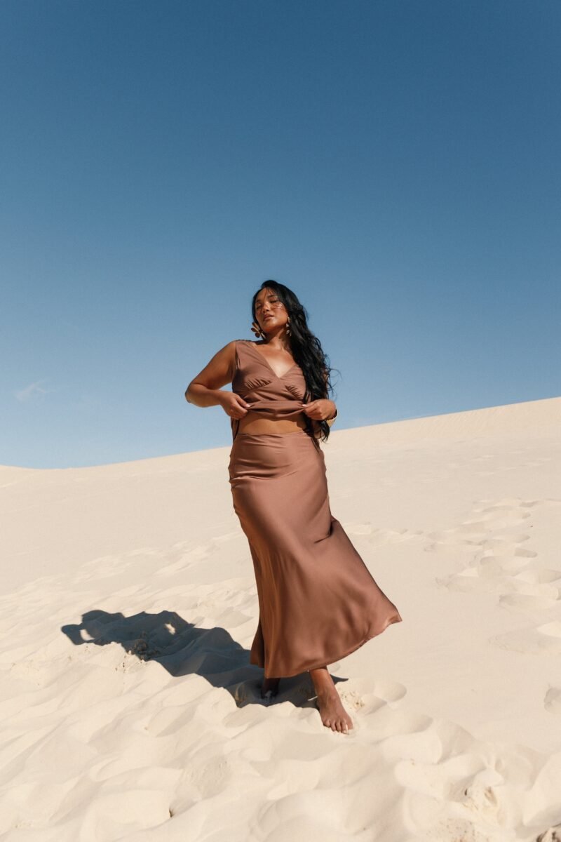 Satin Midi Skirt - Banksia Brown