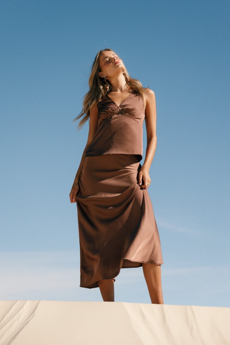 Satin Midi Skirt - Banksia Brown - Image 2