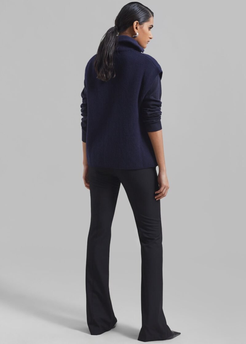 Wool Blend Sleeveless Zip Turtleneck - Navy - Image 7