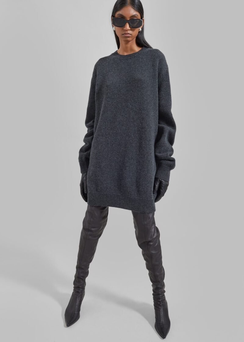 Knit Sweater Dress - Dark Grey Melange