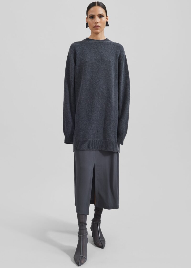 Knit Sweater Dress - Dark Grey Melange - Image 6