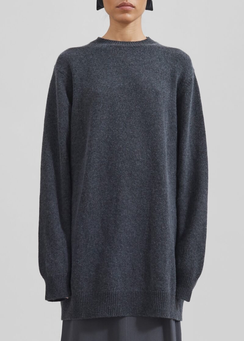 Knit Sweater Dress - Dark Grey Melange - Image 3