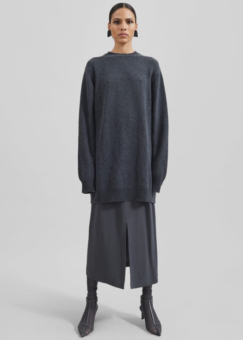 Knit Sweater Dress - Dark Grey Melange - Image 8