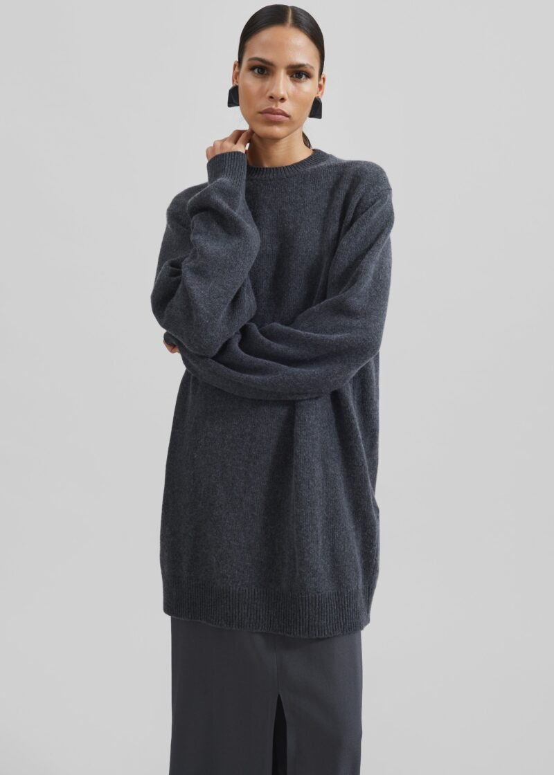 Knit Sweater Dress - Dark Grey Melange - Image 2